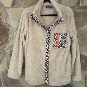 Hudson Gray Tan Teddy Jacket with Leopard Accents